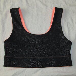 NWT Fabletics Harlow Midi Sports Bra sz XL Reversible Black Splatter Neon Peach